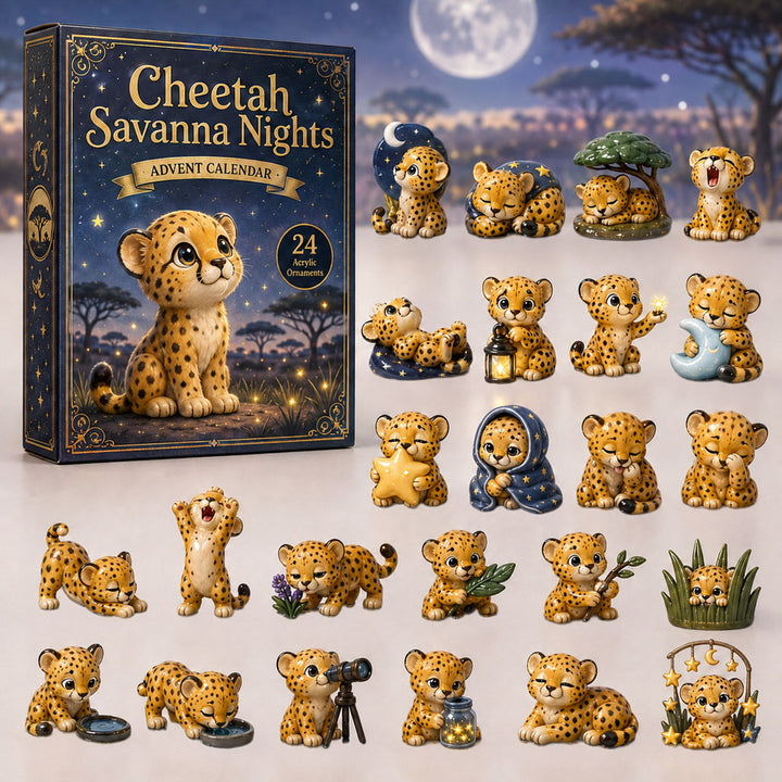 CHRISTMAS KICKOFF 40% OFF - Cheetah Savanna Nights Advent Calendar 2026 - 24-Day Festive Countdown, Acrylic Charms Blind Box - Gift For Cheetah Lovers AC0HA122