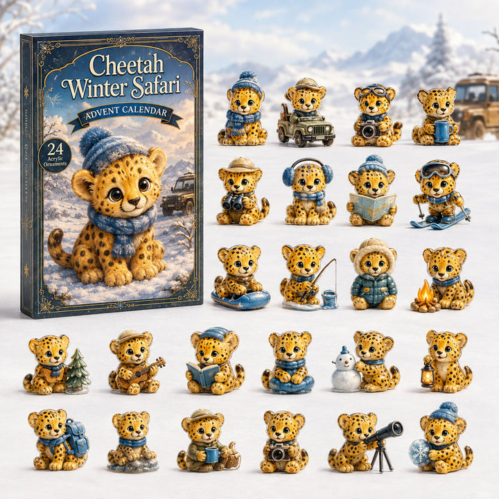 CHRISTMAS KICKOFF 40% OFF - Cheetah Winter Safari Advent Calendar 2026 - 24-Day Festive Countdown, Acrylic Charms Blind Box - Gift For Cheetah Lovers AC0HA125