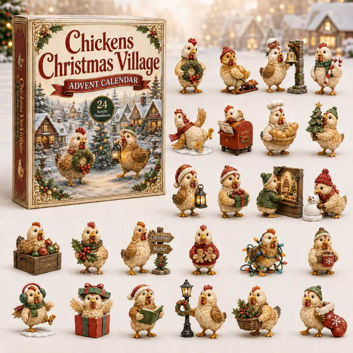 CHRISTMAS KICKOFF 40% OFF - Chickens Christmas Village Advent Calendar 2026 - 24-Day Festive Countdown, Acrylic Charms Blind Box - Gift For Chicken Lovers AC0TH186