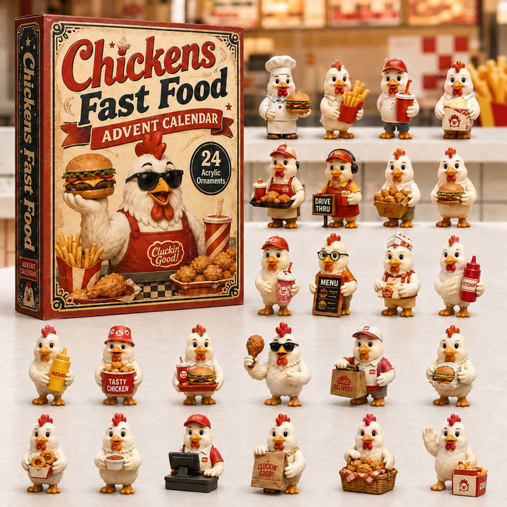 CHRISTMAS KICKOFF 40% OFF - Chickens Fast Food Advent Calendar 2026 - 24-Day Festive Countdown, Acrylic Charms Blind Box - Gift For Chicken Lovers AC0TH188