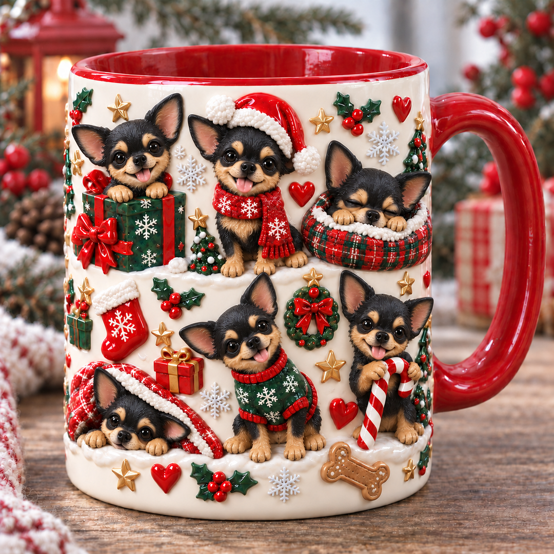 Chihuahua Black & Tan Silly Moment Christmas 3D Effect Printed NCU0HA085