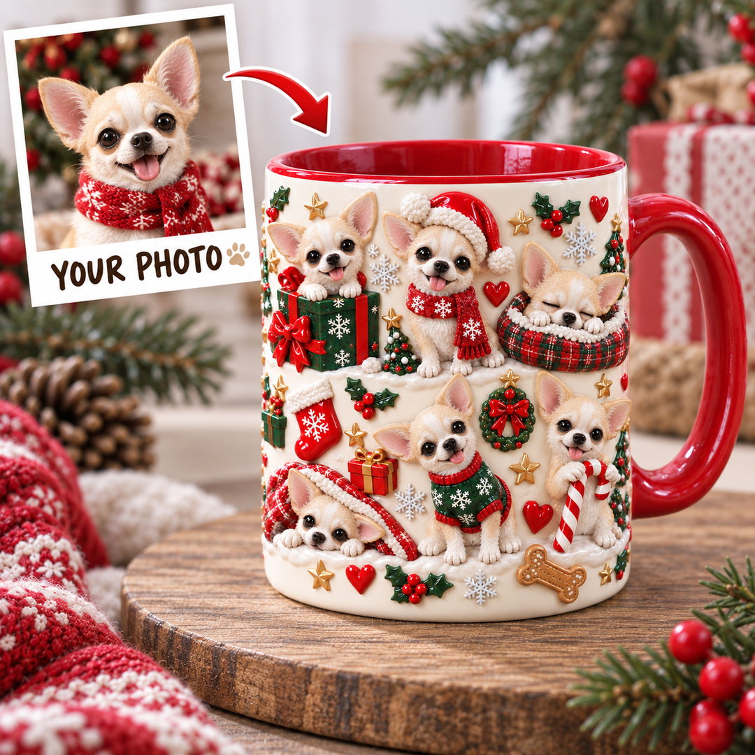 Chihuahua Cream Silly Moment Christmas Personalized 3D Effect Printed Accent Mug UPL0HA002