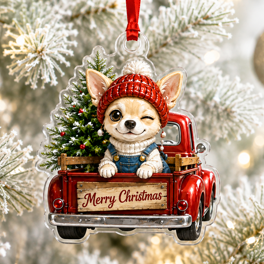 Chihuahua Red Truck Mica Ornament NCU0HT013
