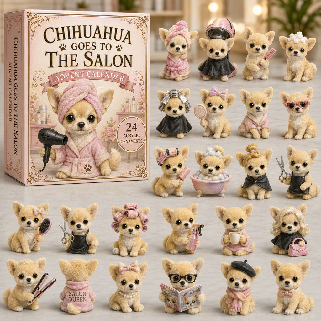 CHRISMAST KICKOFF 40% OFF - Chihuahua Salon Life Advent Calendar 2026 - 24-Day Festive Countdown, Acrylic Charms Blind Box - Gift For Dog Lovers AC0TM106