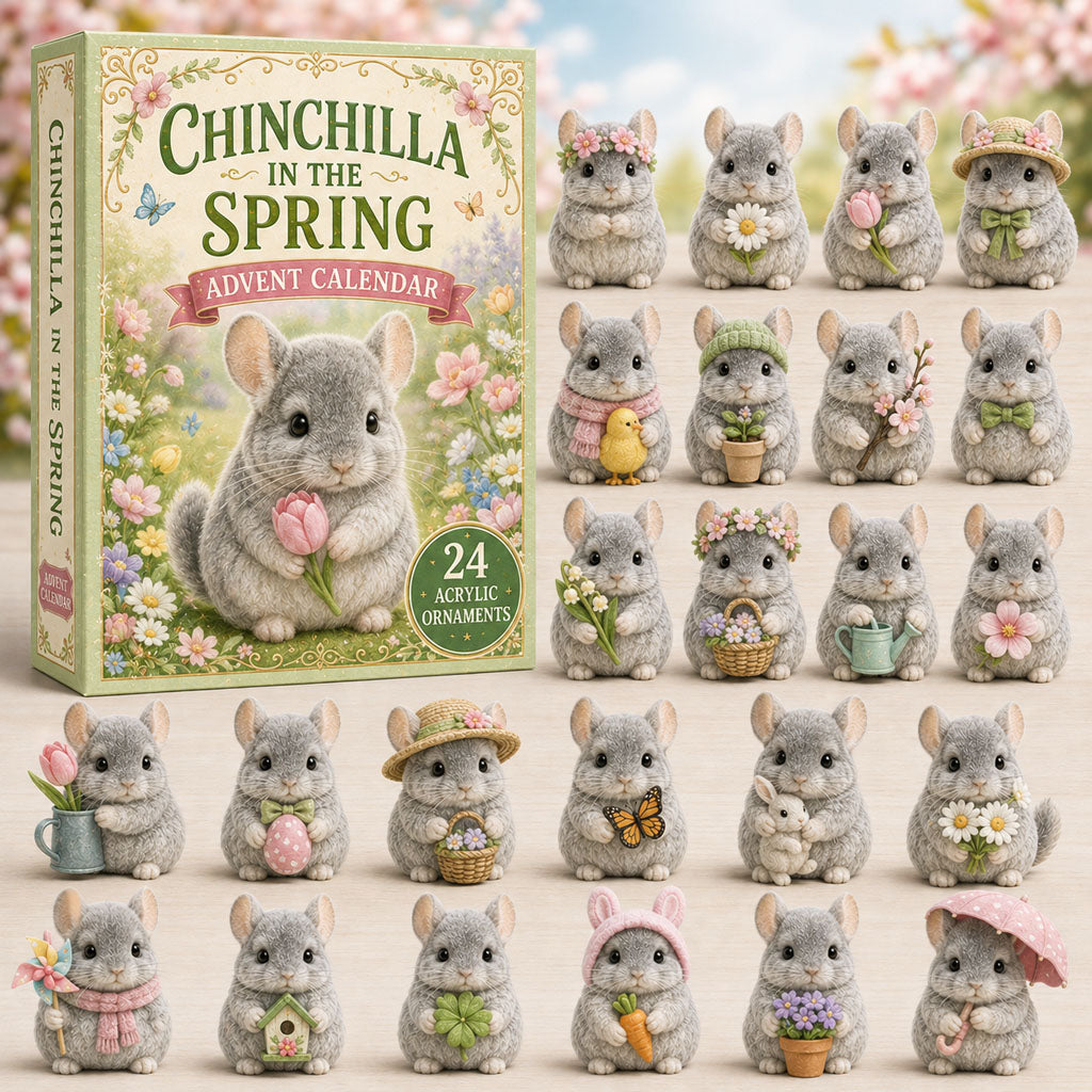 CHRISTMAS KICKOFF 40% OFF - Chinchilla In The Spring Advent Calendar 2026 - 24-Day Festive Countdown, Acrylic Charms Blind Box - Gift For Chinchilla Lovers AC0TM124