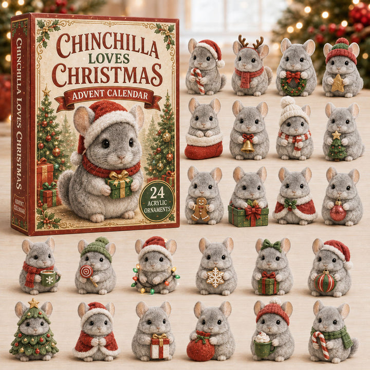 CHRISTMAS KICKOFF 40% OFF - Chinchilla Loves Christmas Advent Calendar 2026 - 24-Day Festive Countdown, Acrylic Charms Blind Box - Gift For Chinchilla Lovers AC0TM122