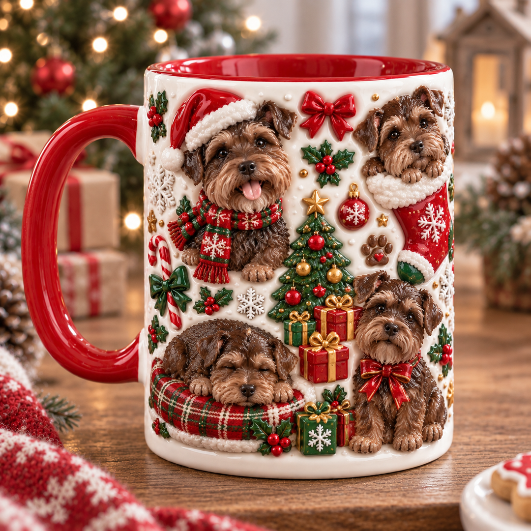 Chocolate Schnauzer Christmas 3D Effect Printed Accent Mug NCU0TH063