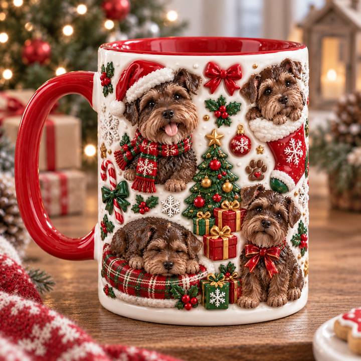 Chocolate Schnauzer Christmas 3D Effect Printed Accent Mug NCU0TH063
