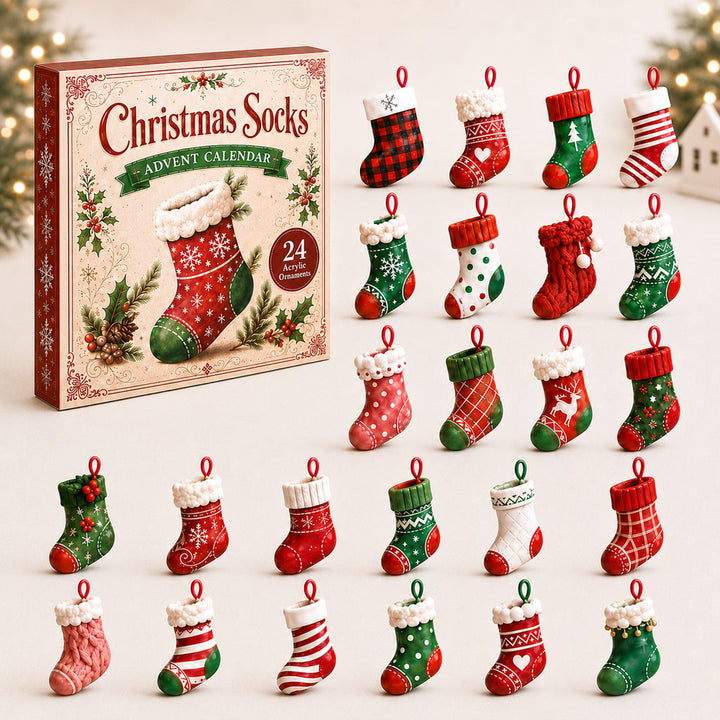 CHRISTMAS KICKOFF 40% OFF - Christmas Socks Advent Calendar 2026 - 24-Day Festive Countdown, Acrylic Charms Blind Box - Gift For Christmas Lovers AC0NT034