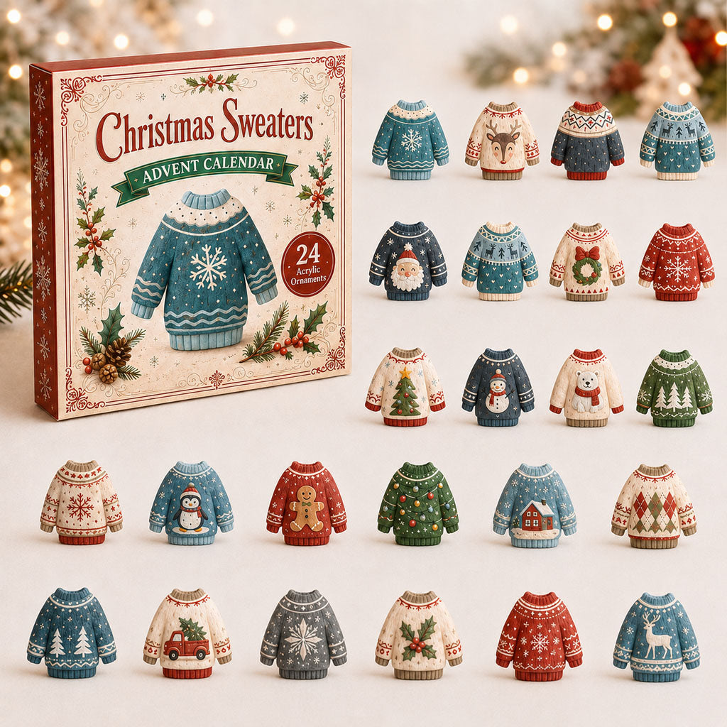 CHRISTMAS KICKOFF 40% OFF - Christmas Sweaters Advent Calendar 2026 - 24-Day Festive Countdown, Acrylic Charms Blind Box - Gift For Christmas Lovers AC0NT035