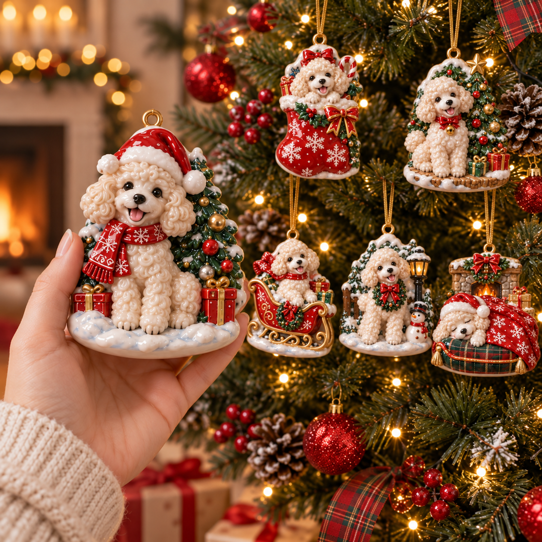 Christmas Poodle Acrylic Ornament Gift Set NCU0NT137