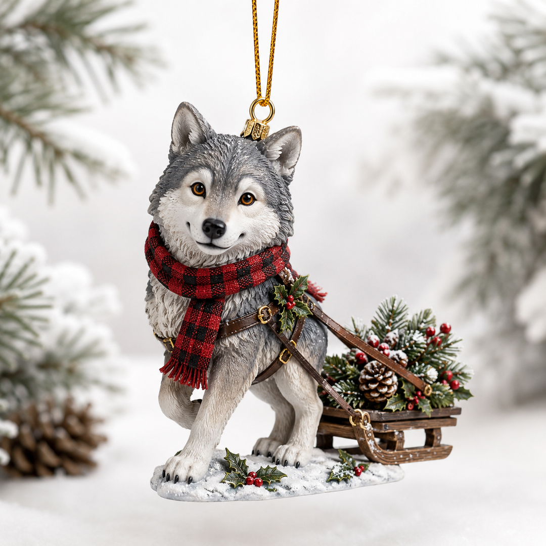 Christmas Sled Wolf Mica Ornament NCU0TH033