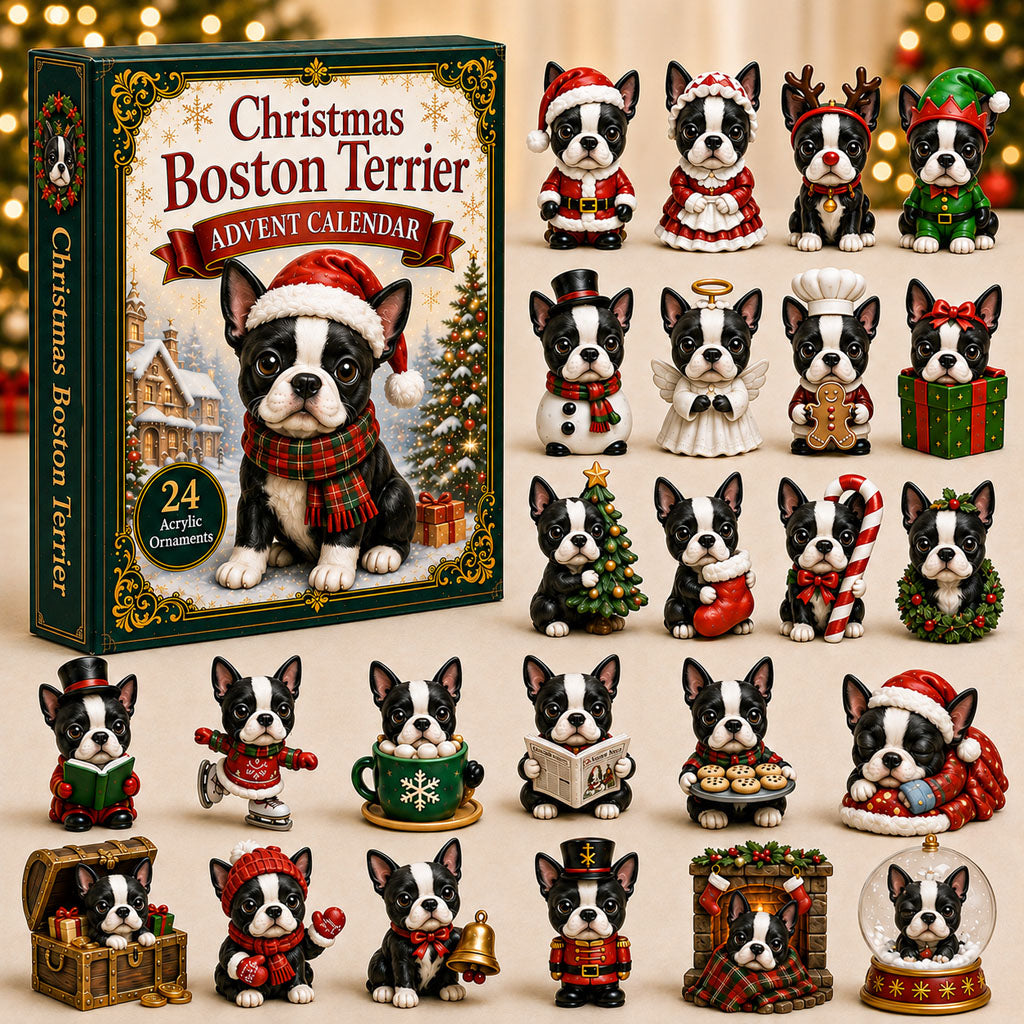 CHRISTMAS KICKOFF 40% OFF - Christmas Boston Terrier Advent Calendar 2026 - 24-Day Festive Countdown, Acrylic Charms Blind Box - Gift For Boston Terrier Lovers AC0NT016
