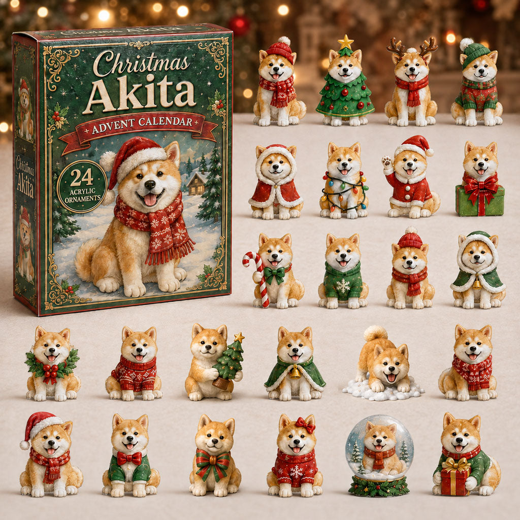 CHRISMAST KICKOFF 40% OFF - Christmas Akita Advent Calendar 2026 - 24-Day Festive Countdown, Acrylic Charms Blind Box - Gift For Akita Lovers AC0NT167