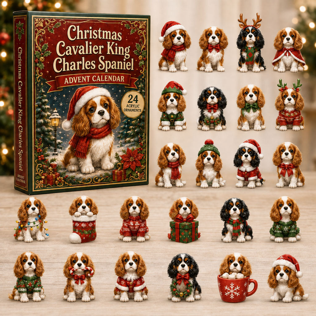 CHRISTMAS KICKOFF 40% OFF - Christmas Cavalier King Charles Spaniel Advent Calendar 2026 - 24-Day Festive Countdown, Acrylic Charms Blind Box - Gift For Dog Lovers AC0NT086