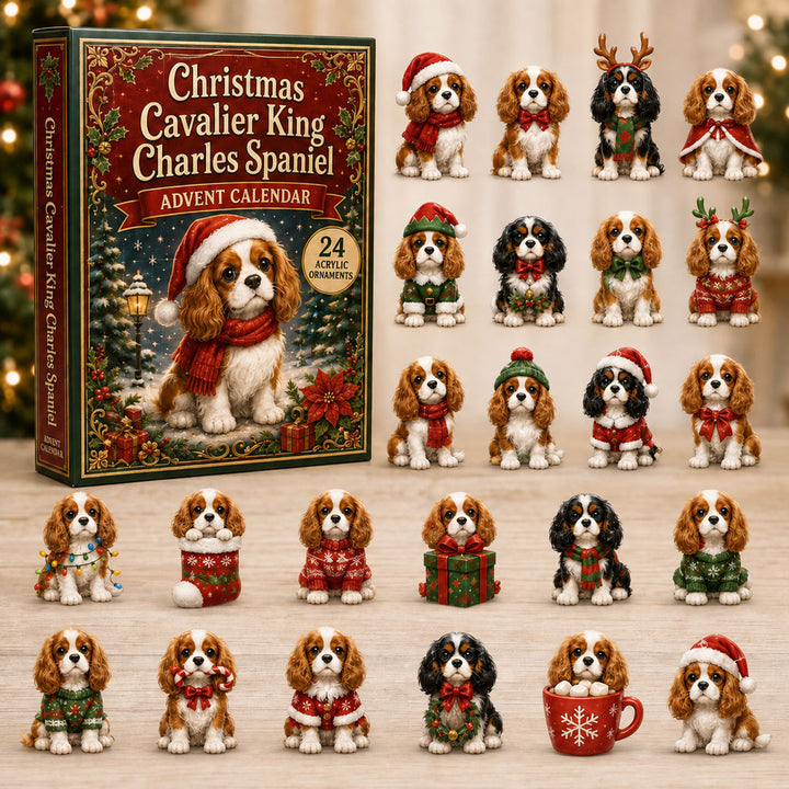 CHRISTMAS KICKOFF 40% OFF - Christmas Cavalier King Charles Spaniel Advent Calendar 2026 - 24-Day Festive Countdown, Acrylic Charms Blind Box - Gift For Dog Lovers AC0NT086