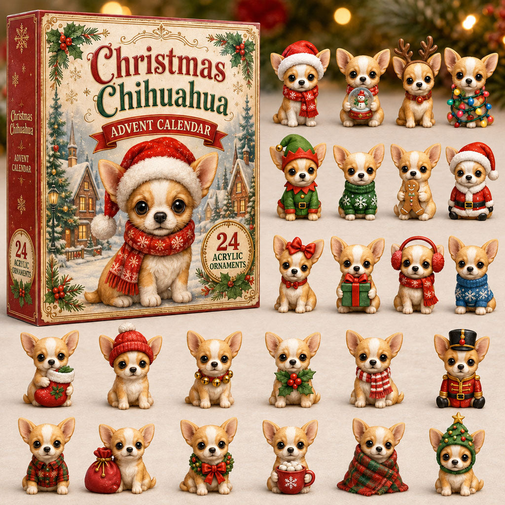 CHRISTMAS KICKOFF 40% OFF - Christmas Chihuahua Advent Calendar 2026 - 24-Day Festive Countdown, Acrylic Charms Blind Box - Gift For Chihuahua Lovers AC0NT071