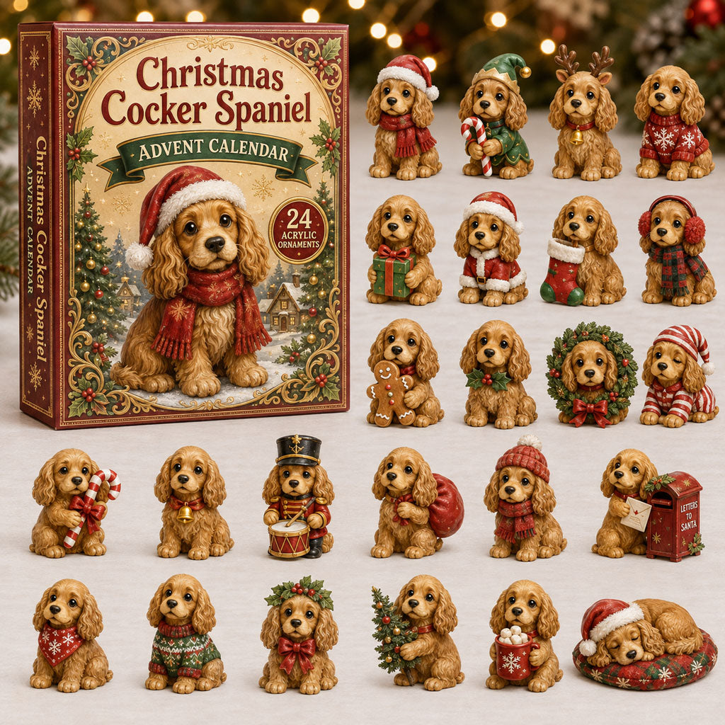 CHRISTMAS KICKOFF 40% OFF - Christmas Cocker Spaniel Advent Calendar 2026 - 24-Day Festive Countdown, Acrylic Charms Blind Box - Gift For Cocker Spaniel Lovers AC0NT076