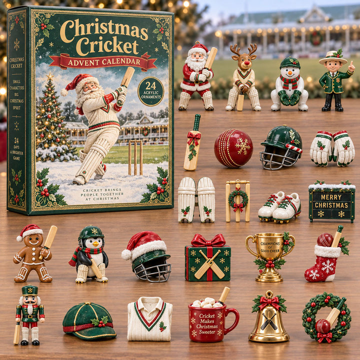 CHRISTMAS KICKOFF 40% OFF - Christmas Cricket Advent Calendar 2026 - 24-Day Festive Countdown, Acrylic Charms Blind Box - Gift For Cricket Lovers AC0NT296