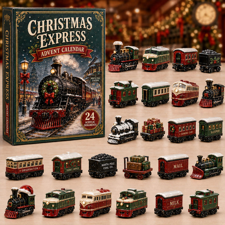 CHRISTMAS KICKOFF 40% OFF - Christmas Express Train Advent Calendar 2026 - 24-Day Festive Countdown, Acrylic Charms Blind Box - Gift For Vehicle Lovers AC0TM226
