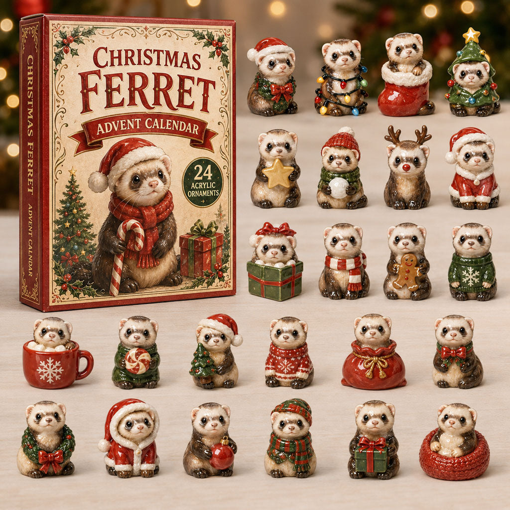CHRISTMAS KICKOFF 40% OFF - Christmas Ferret Advent Calendar 2026 - 24-Day Festive Countdown, Acrylic Charms Blind Box - Gift For Ferret Lovers AC0TM130