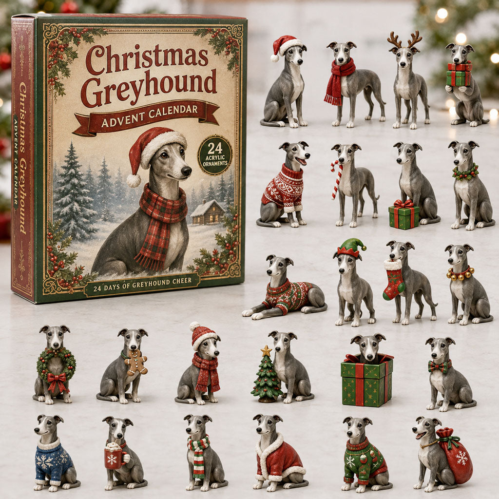CHRISTMAS KICKOFF 40% OFF - Christmas Greyhound Advent Calendar 2026 - 24-Day Festive Countdown, Acrylic Charms Blind Box - Gift For Greyhound Lovers AC0NT246