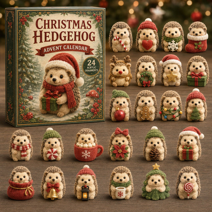 CHRISTMAS KICKOFF 40% OFF - Christmas Hedgehog Advent Calendar 2026 - 24-Day Festive Countdown, Acrylic Charms Blind Box - Gift For Hedgehog Lovers AC0TM137