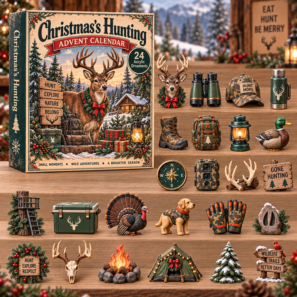 CHRISTMAS KICKOFF 40% OFF - Christmas Hunting Advent Calendar 2026 - 24-Day Festive Countdown, Acrylic Charms Blind Box - Gift For Outdoor Hobby Lovers AC0TH318