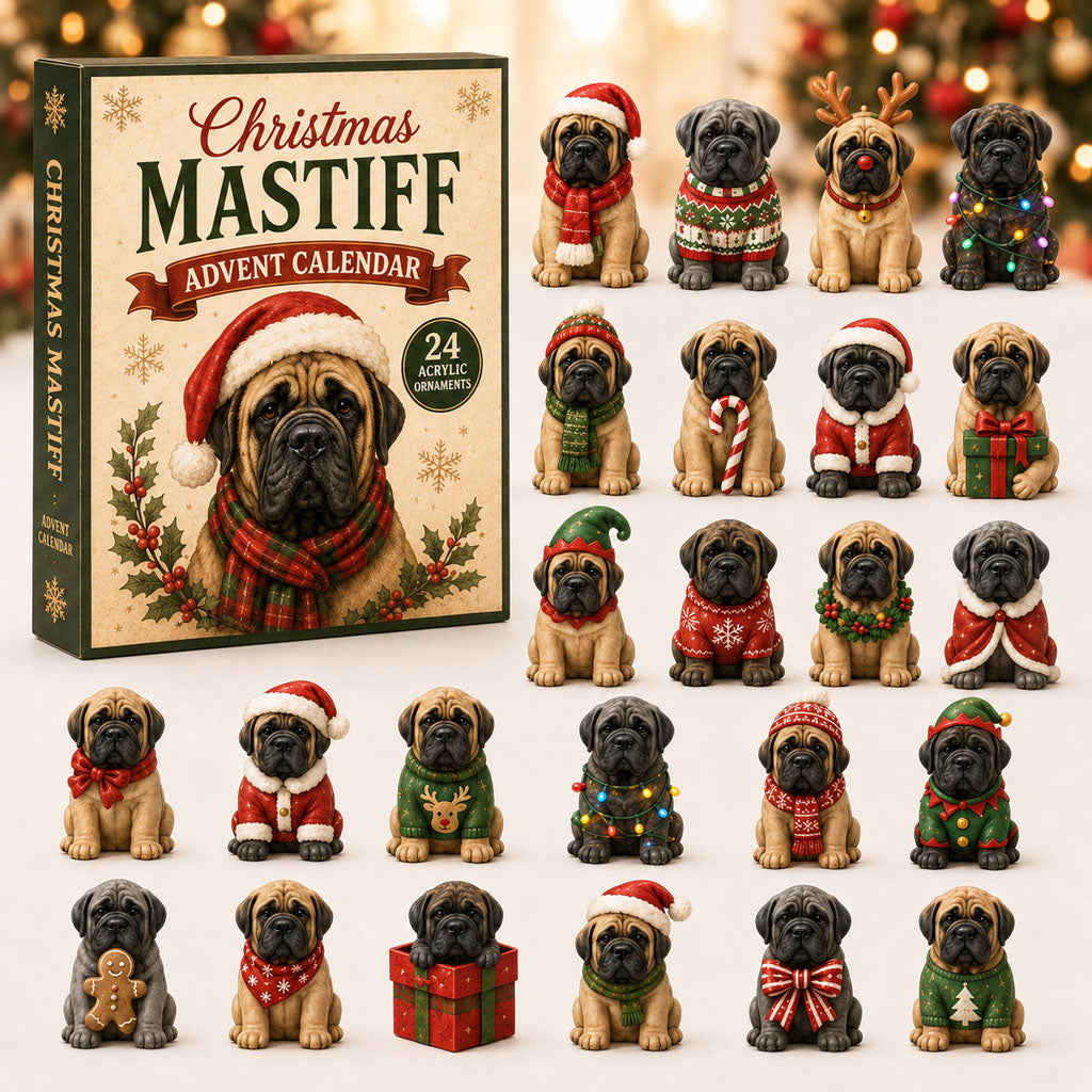 CHRISTMAS KICKOFF 40% OFF - Christmas Mastiff Advent Calendar 2026 - 24-Day Festive Countdown, Acrylic Charms Blind Box - Gift For Mastiff Lovers AC0NT216