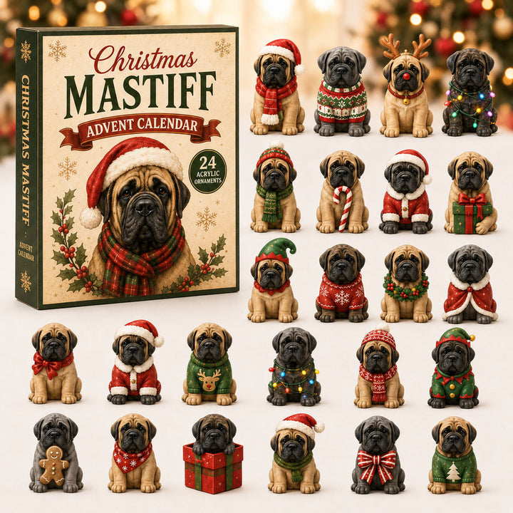 CHRISTMAS KICKOFF 40% OFF - Christmas Mastiff Advent Calendar 2026 - 24-Day Festive Countdown, Acrylic Charms Blind Box - Gift For Mastiff Lovers AC0NT216