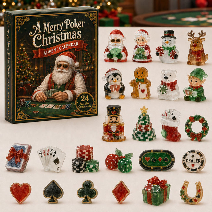 CHRISTMAS KICKOFF 40% OFF - Christmas Poker Night Advent Calendar 2026 - 24-Day Festive Countdown, Acrylic Charms Blind Box - Gift For Poker Lovers AC0TH018