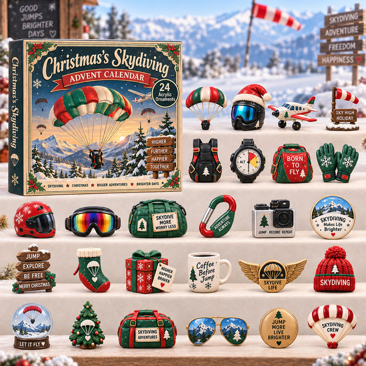 CHRISTMAS KICKOFF 40% OFF - Christmas Skydiving Advent Calendar 2026 - 24-Day Festive Countdown, Acrylic Charms Blind Box - Gift For Outdoor Hobby Lovers AC0TH321