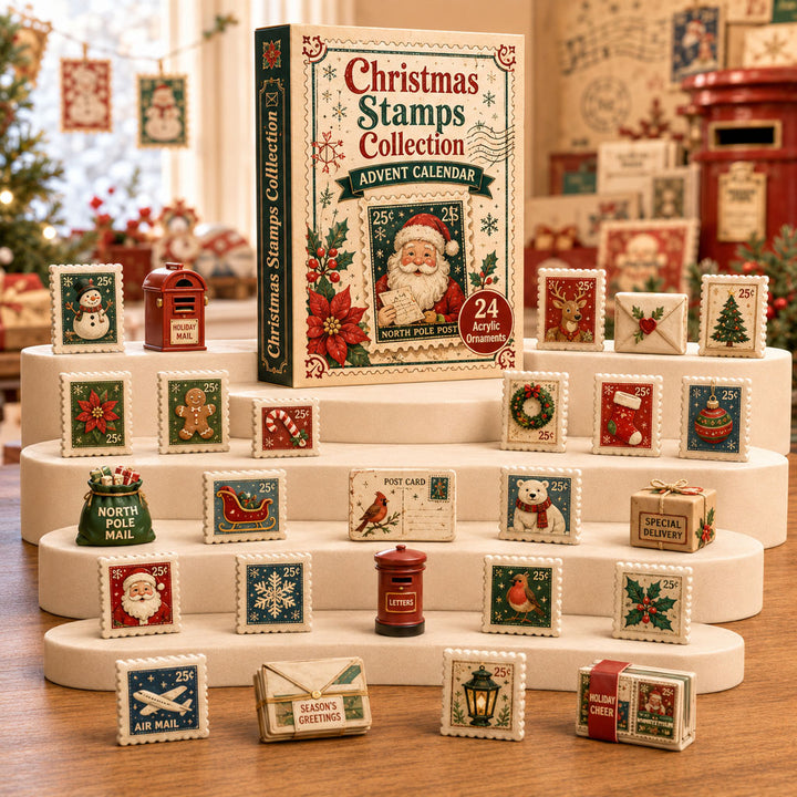 CHRISTMAS KICKOFF 40% OFF - Christmas Stamps Collection Advent Calendar 2026 - 24-Day Festive Countdown, Acrylic Charms Blind Box - Gift For Stamp Lovers AC0TH231