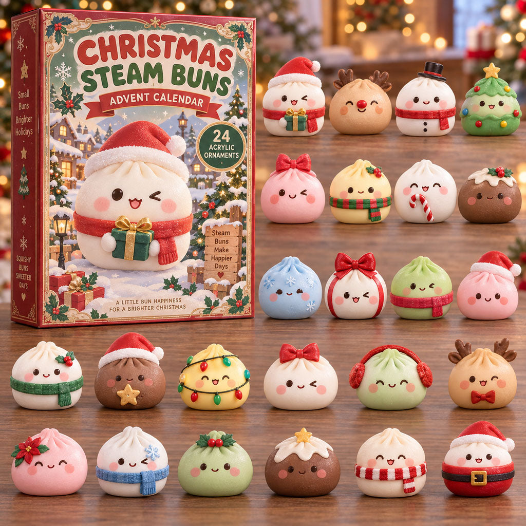 CHRISTMAS KICKOFF 40% OFF - Christmas Steam Buns Advent Calendar 2026 - 24-Day Festive Countdown, Acrylic Charms Blind Box - Gift For Steam Bun Lovers AC0TM375