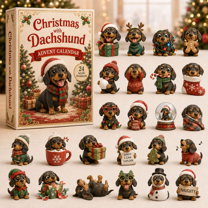 CHRISTMAS KICKOFF 40% OFF - Christmas With Dachshund Advent Calendar 2026 - 24-Day Festive Countdown, Acrylic Charms Blind Box - Gift For Dachshund Lovers AC0TH094