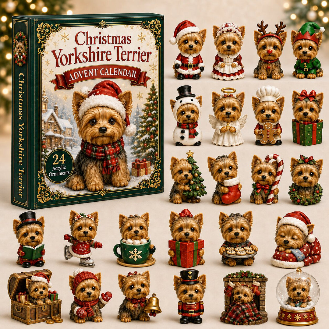 CHRISTMAS KICKOFF 40% OFF - Christmas Yorkshire Terrier Advent Calendar 2026 - 24-Day Festive Countdown, Acrylic Charms Blind Box - Gift For Dog Lovers