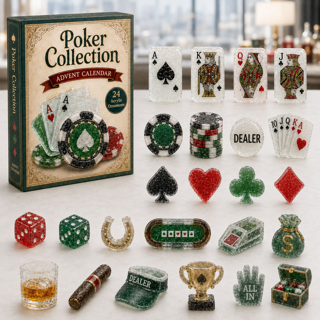 CHRISTMAS KICKOFF 40% OFF - Classic Poker Collection Advent Calendar 2026 - 24-Day Festive Countdown, Acrylic Charms Blind Box - Gift For Poker Lovers AC0TH013