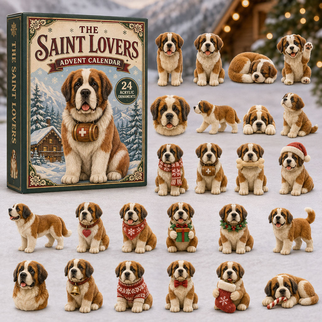 CHRISTMAS KICKOFF 40% OFF - Classic Saint Bernard Advent Calendar 2026 - 24-Day Festive Countdown, Acrylic Charms Blind Box - Gift For Dog Lovers AC0TM012