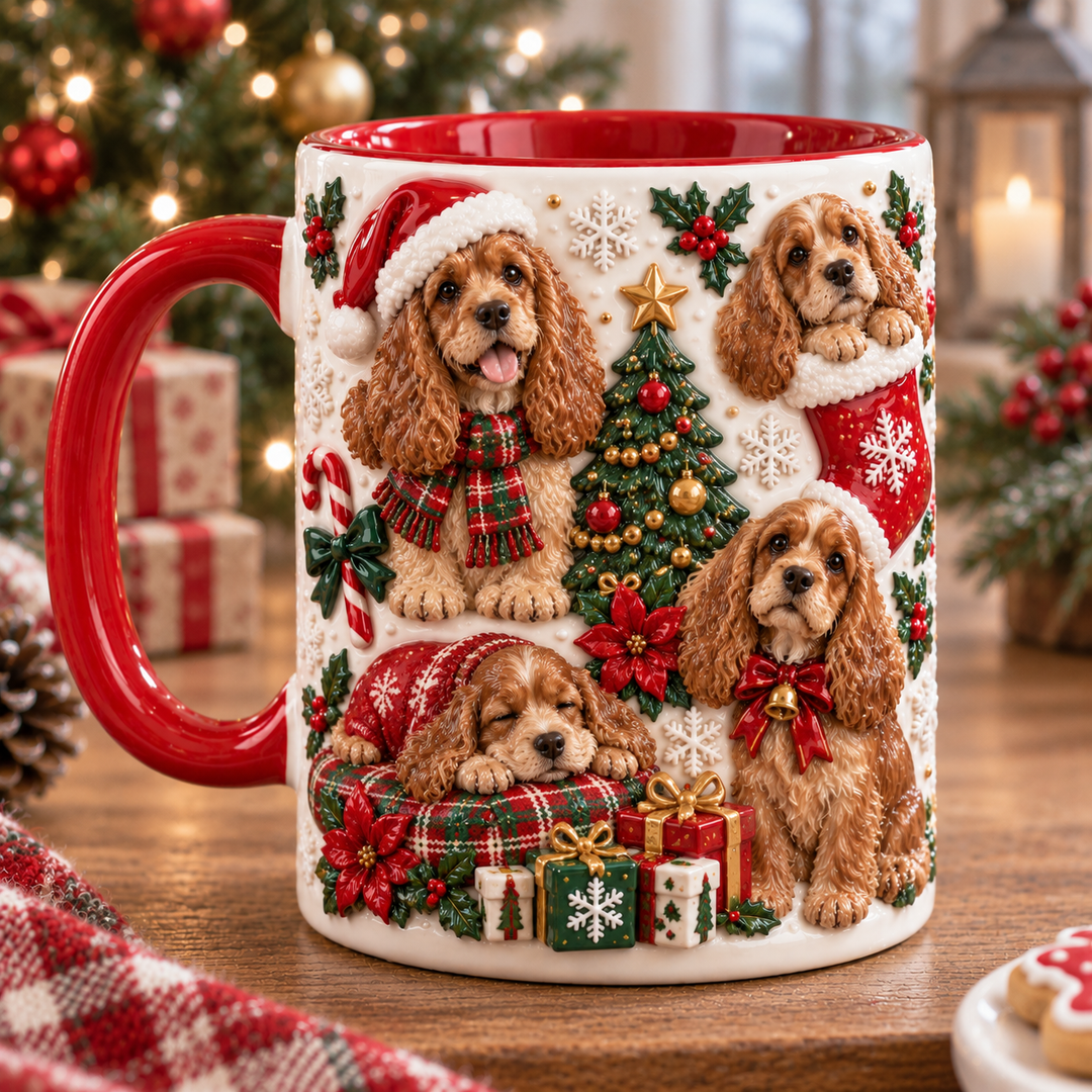 Cocker Spaniel Christmas 3D Effect Printed Accent Mug NCU0TH065