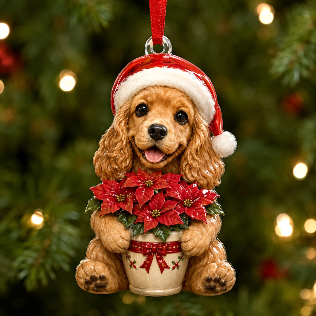 Cocker Spaniel Poinsettia Mica Ornament NCU0HT055