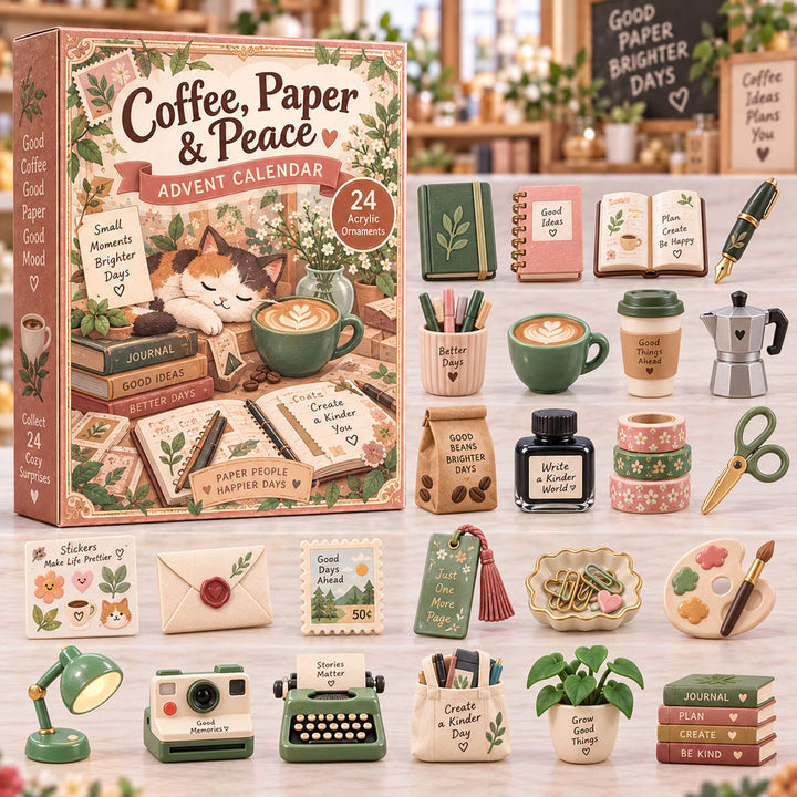 CHRISTMAS KICKOFF 40% OFF - Coffee Paper Peace Advent Calendar 2026 - 24-Day Festive Countdown, Acrylic Charms Blind Box - Gift For Scrapbooking Lovers AC0TH340