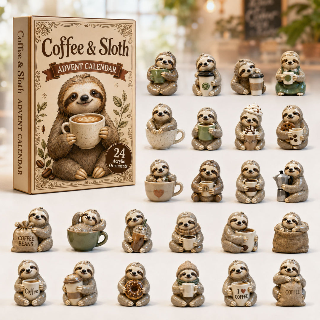 CHRISTMAS KICKOFF 40% OFF - Coffee Sloth Lover Advent Calendar 2026 - 24-Day Festive Countdown, Acrylic Charms Blind Box - Gift For Sloth Lovers