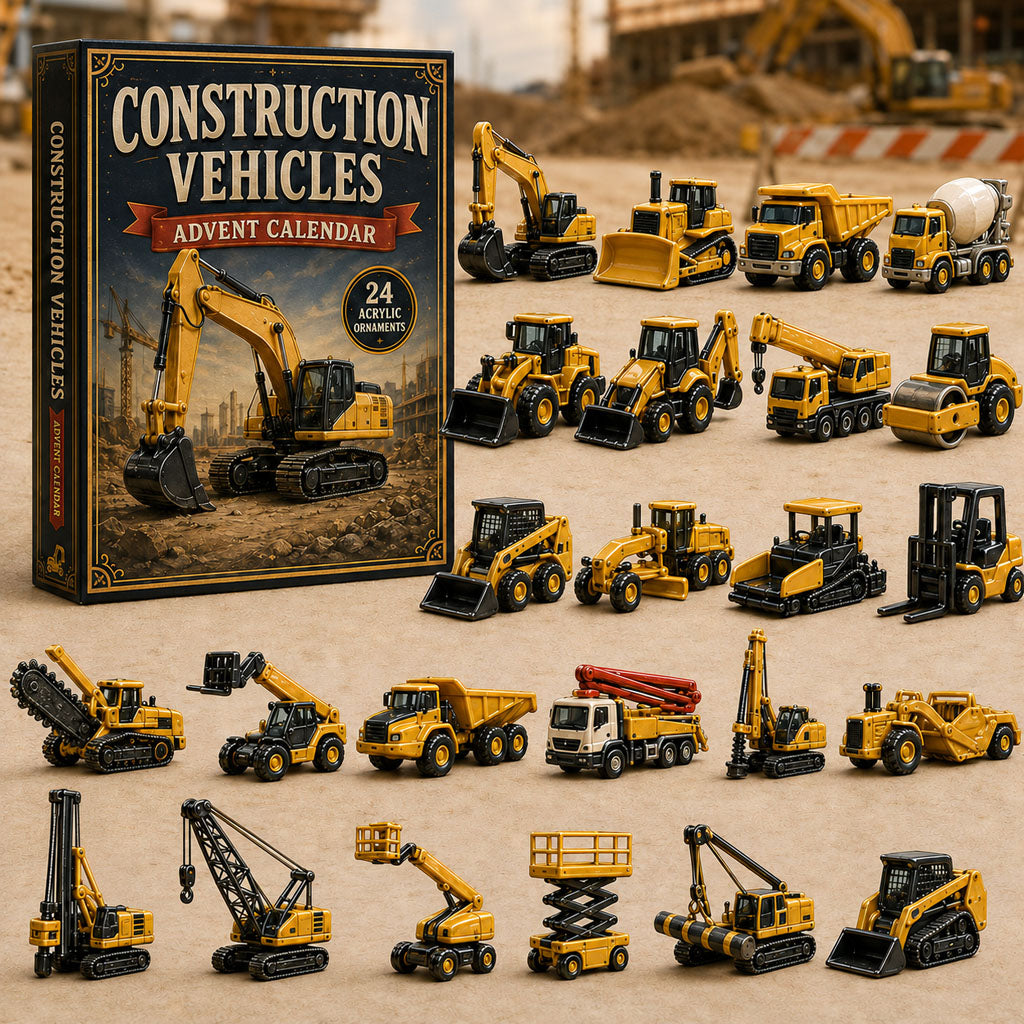CHRISTMAS KICKOFF 40% OFF - Construction Vehicles Fleet Advent Calendar 2026 - 24-Day Festive Countdown, Acrylic Charms Blind Box - Gift For Vehicle Lovers AC0TM221
