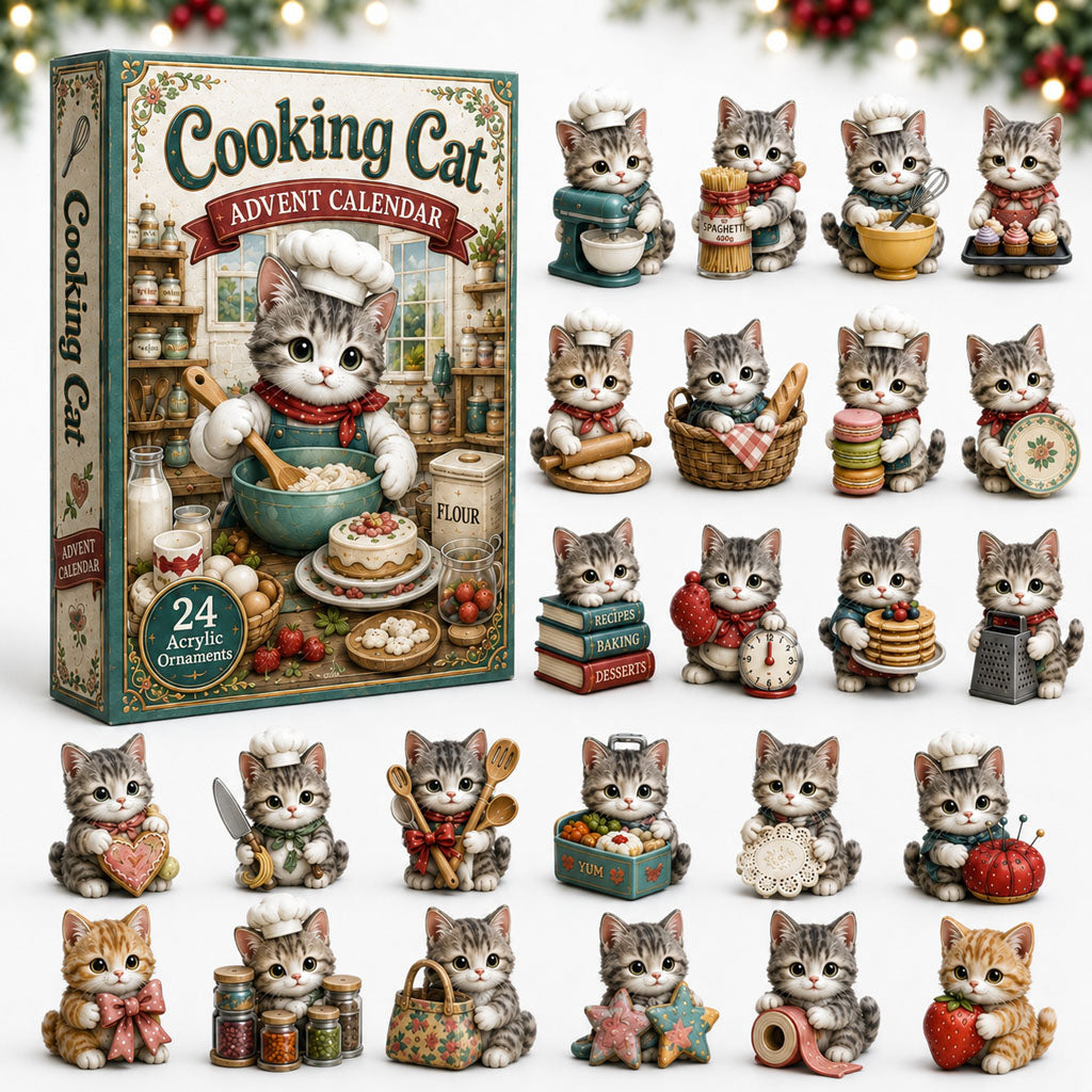 CHRISTMAS KICKOFF 40% OFF - Cooking Cat  Advent Calendar 2026 - 24-Day Festive Countdown, Acrylic Charms Blind Box - Gift For Cat Lovers