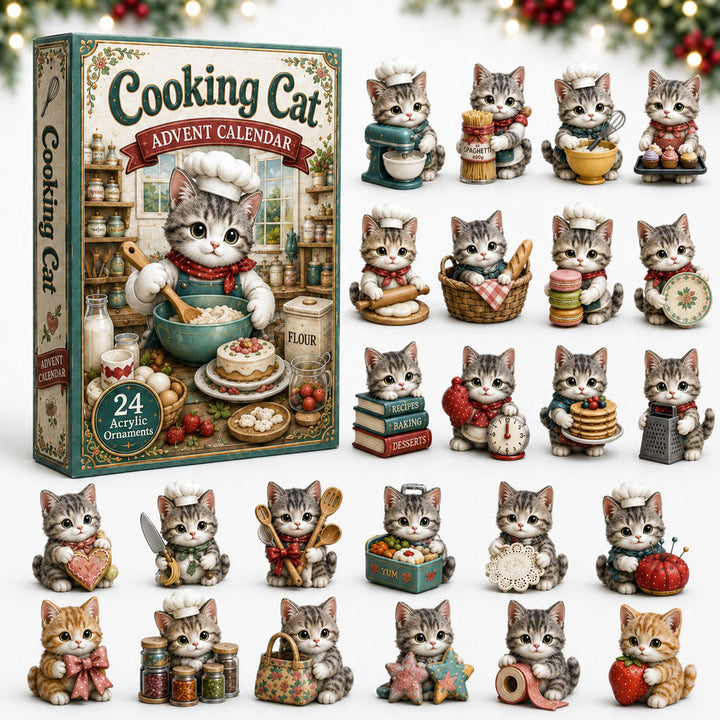 CHRISTMAS KICKOFF 40% OFF - Cooking Cat  Advent Calendar 2026 - 24-Day Festive Countdown, Acrylic Charms Blind Box - Gift For Cat Lovers