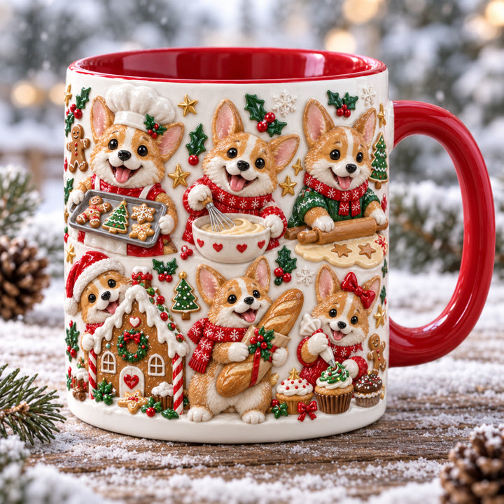 Corgi Bakery Christmas 3D Effect Printed Accent Mug NCU0HT268