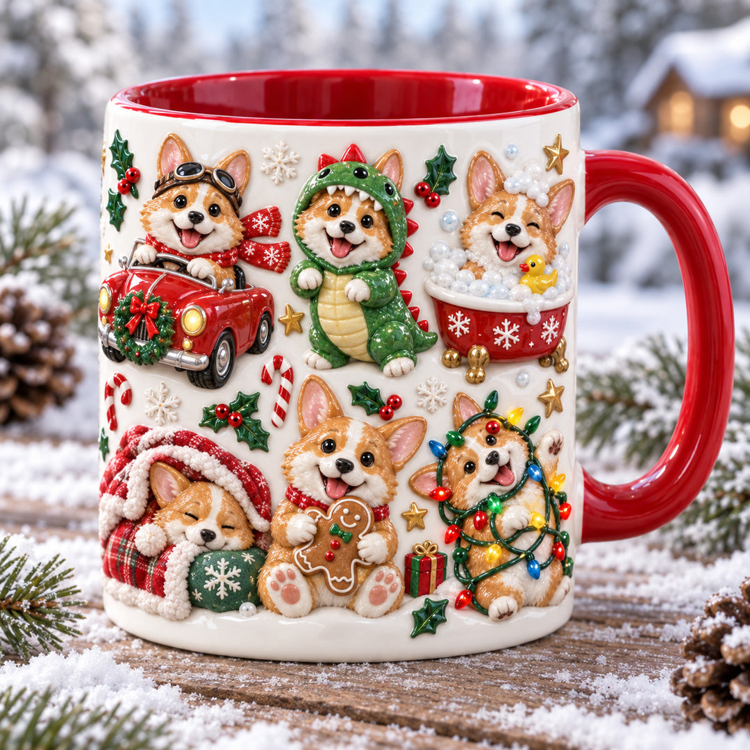 Corgi Holiday Moments Christmas 3D Effect Printed Accent Mug NCU0HT270