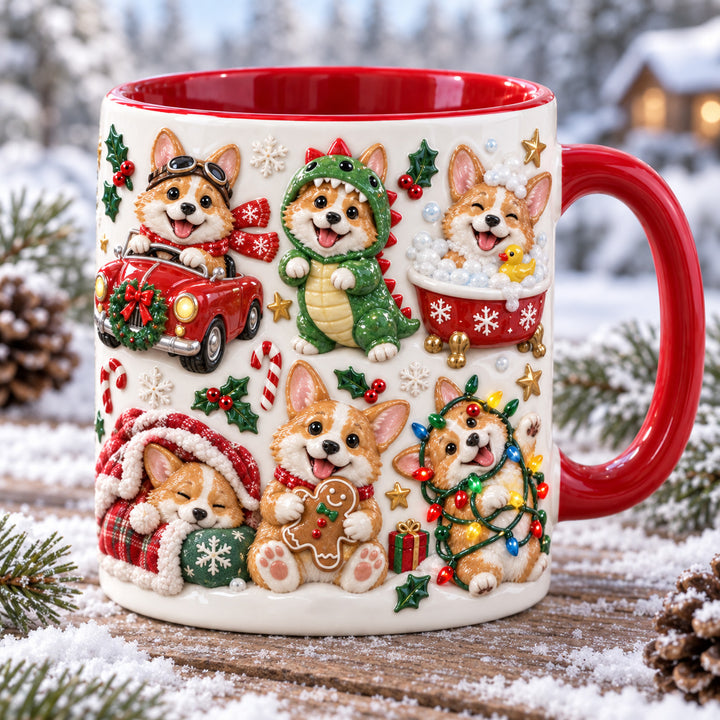 Corgi Holiday Moments Christmas 3D Effect Printed Accent Mug NCU0HT270