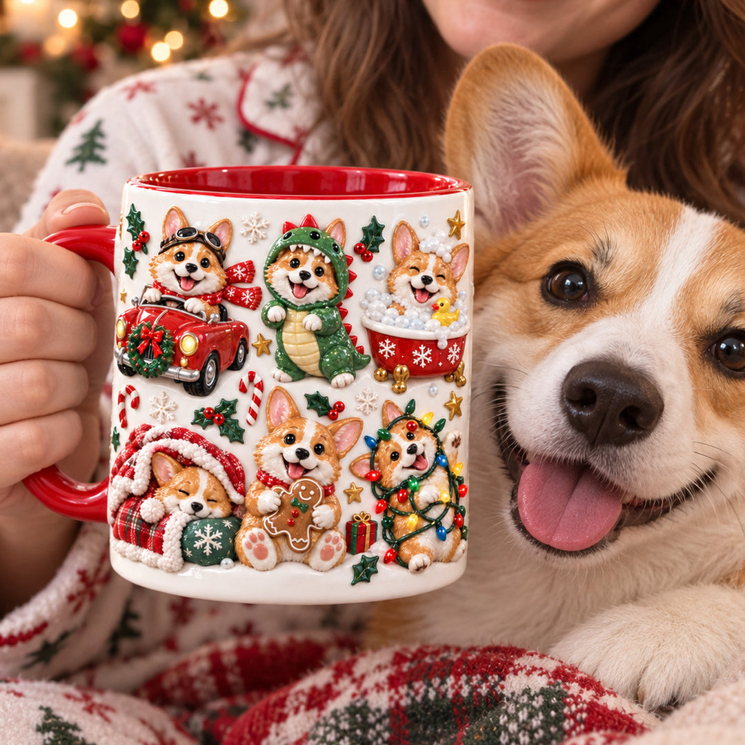 Corgi Holiday Moments Christmas 3D Effect Printed Accent Mug NCU0HT270