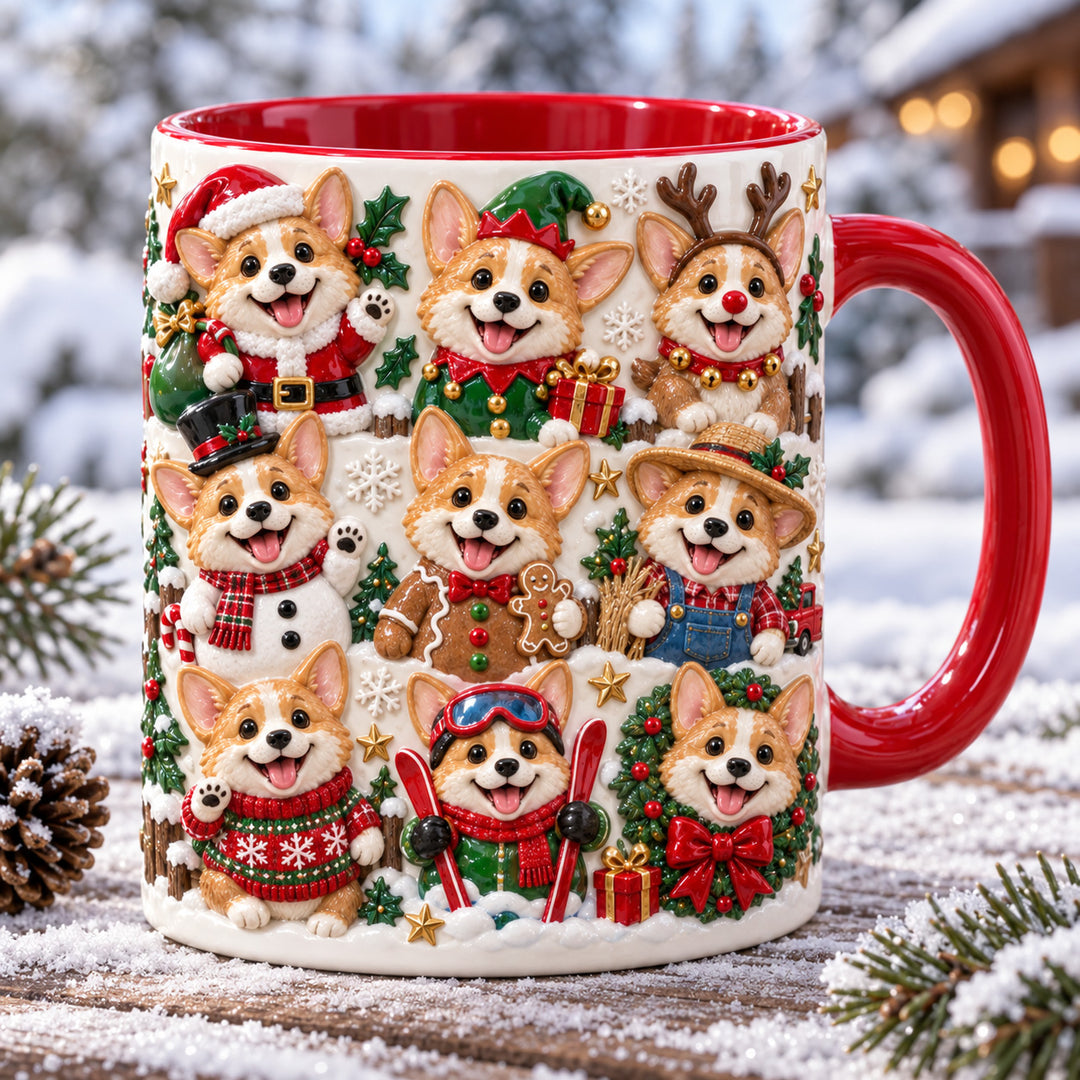 Corgi Santa Crew Christmas 3D Effect Printed Accent Mug NCU0HT265